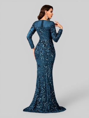 Vestido de Festa Manga Longa Luxo em Paetê Dominic