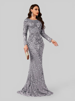 Vestido de Festa Manga Longa Luxo em Paetê Dominic