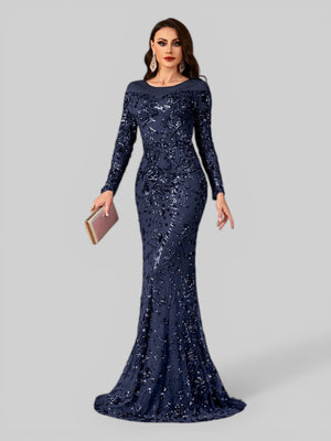 Vestido de Festa Manga Longa Luxo em Paetê Dominic