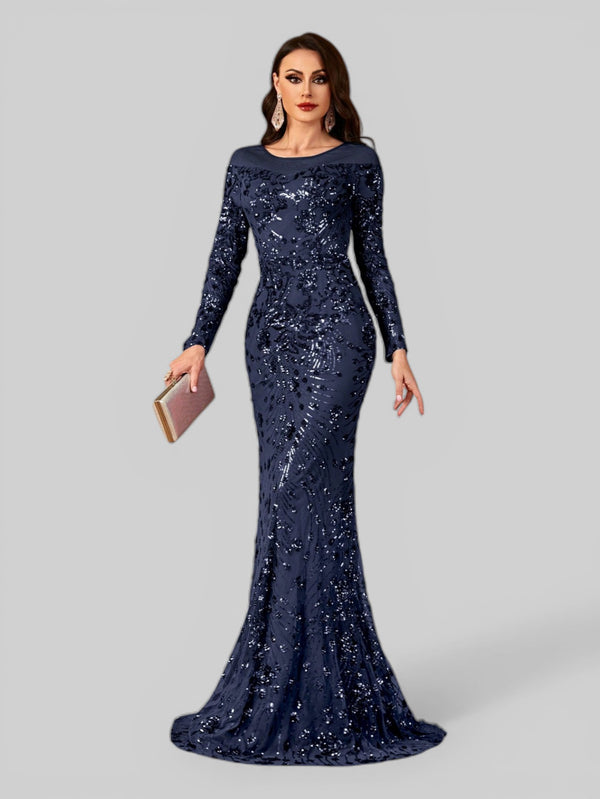 Vestido de Festa Manga Longa Luxo em Paetê Dominic