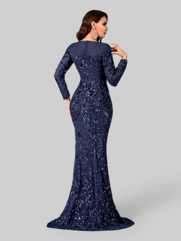 Vestido de Festa Manga Longa Luxo em Paetê Dominic