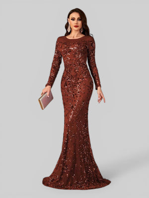 Vestido de Festa Manga Longa Luxo em Paetê Dominic