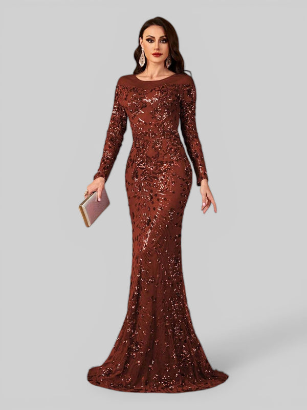 Vestido de Festa Manga Longa Luxo em Paetê Dominic