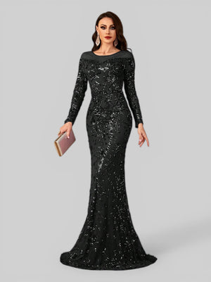Vestido de Festa Manga Longa Luxo em Paetê Dominic