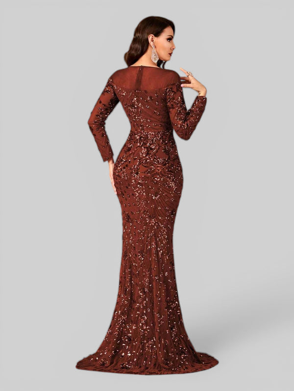 Vestido de Festa Manga Longa Luxo em Paetê Dominic