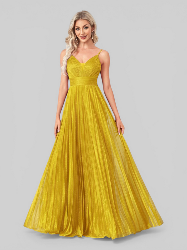 Vestido de Festa Longo Plissado com Brilho Emille