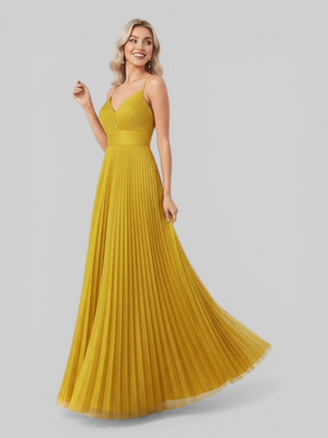 Vestido de Festa Longo Plissado com Brilho Emille
