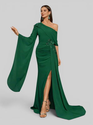 Vestido de Festa Luxo Capa e Calda Formal Dress