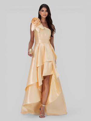 Vestido de Festa Longo Zibeline Drape Flowers