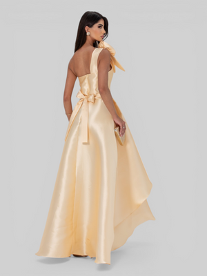 Vestido de Festa Longo Zibeline Drape Flowers