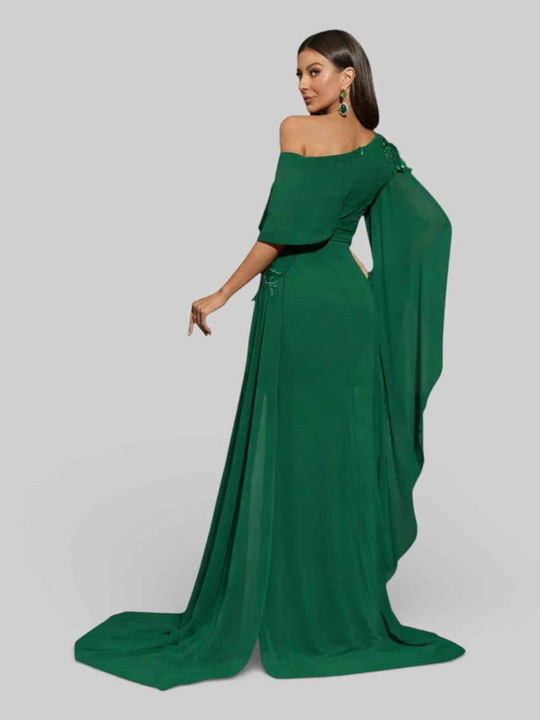 Vestido de Festa Luxo Capa e Calda Formal Dress