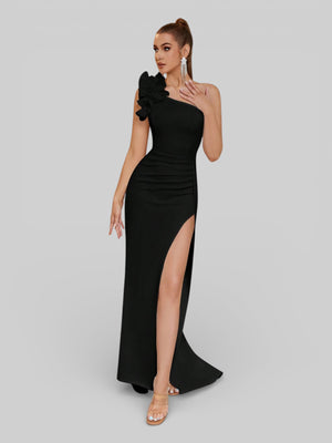 Vestido de Festa Alça Única Floral com Fenda Gabriella - Aurea Dress