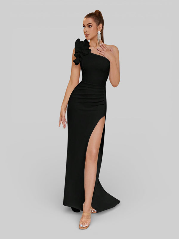 Vestido de Festa Alça Única Floral com Fenda Gabriella - Aurea Dress