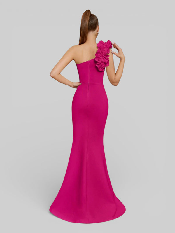 Vestido de Festa Alça Única Floral com Fenda Gabriella - Aurea Dress