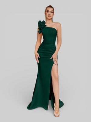 Vestido de Festa Alça Única Floral com Fenda Gabriella - Aurea Dress
