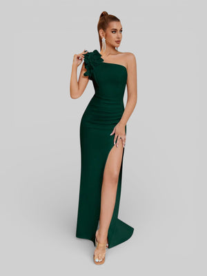 Vestido de Festa Alça Única Floral com Fenda Gabriella - Aurea Dress
