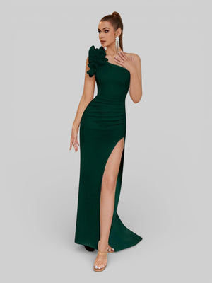 Vestido de Festa Alça Única Floral com Fenda Gabriella - Aurea Dress