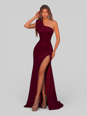 Vestido de Festa Alça Única Floral com Fenda Gabriella - Aurea Dress