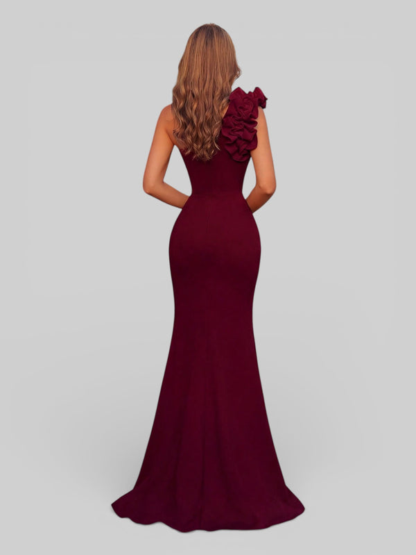 Vestido de Festa Alça Única Floral com Fenda Gabriella - Aurea Dress