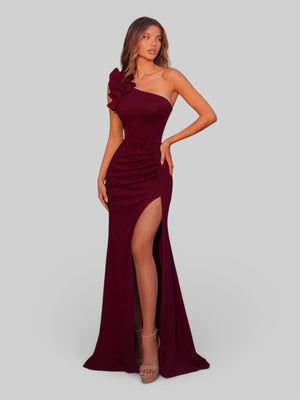 Vestido de Festa Alça Única Floral com Fenda Gabriella - Aurea Dress