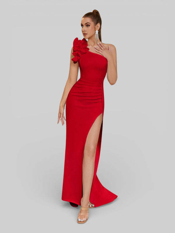 Vestido de Festa Alça Única Floral com Fenda Gabriella - Aurea Dress