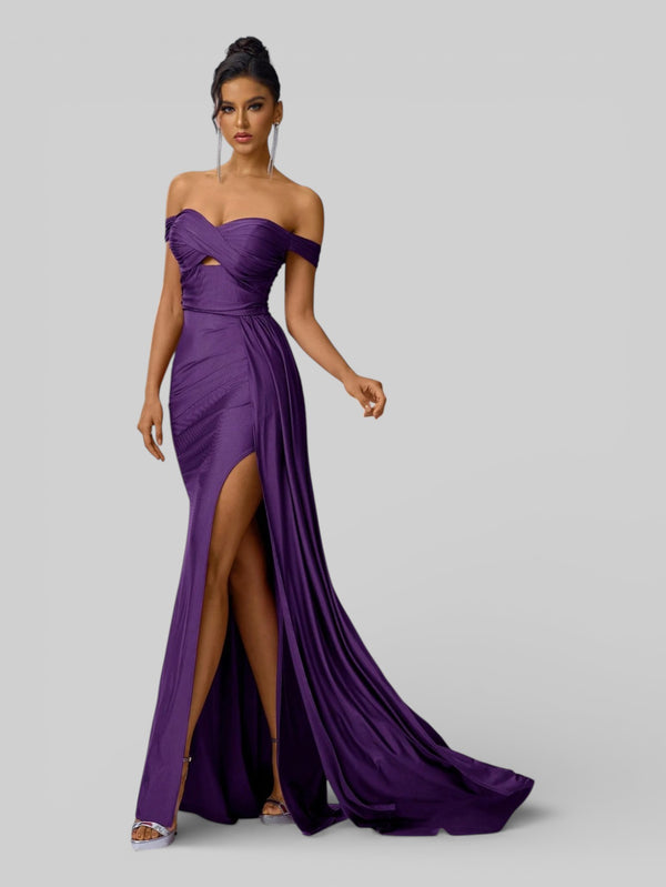 Vestido de Festa Ombro a Ombro com Fenda Versa - Aurea Dress