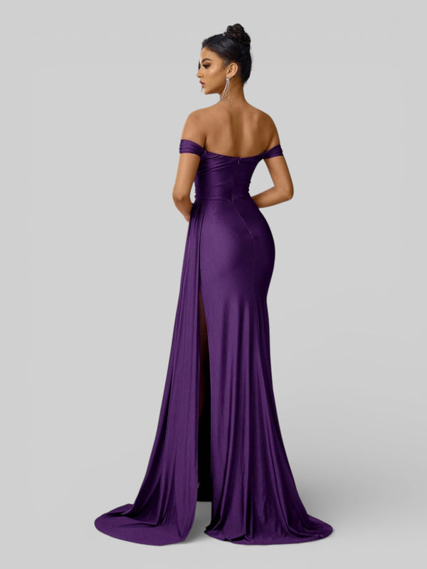 Vestido de Festa Ombro a Ombro com Fenda Versa - Aurea Dress