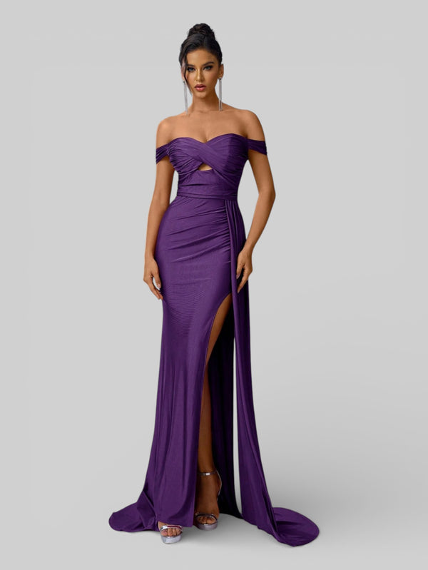 Vestido de Festa Ombro a Ombro com Fenda Versa - Aurea Dress