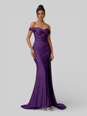 Vestido de Festa Ombro a Ombro com Fenda Versa - Aurea Dress
