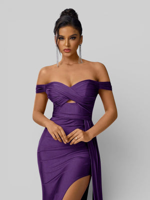 Vestido de Festa Ombro a Ombro com Fenda Versa - Aurea Dress