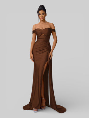 Vestido de Festa Ombro a Ombro com Fenda Versa - Aurea Dress