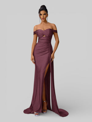 Vestido de Festa Ombro a Ombro com Fenda Versa - Aurea Dress