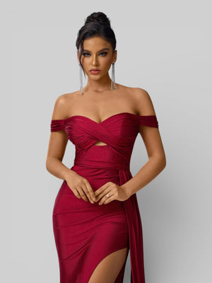 Vestido de Festa Ombro a Ombro com Fenda Versa - Aurea Dress