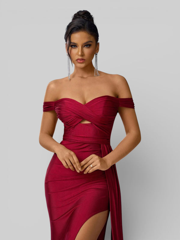 Vestido de Festa Ombro a Ombro com Fenda Versa - Aurea Dress