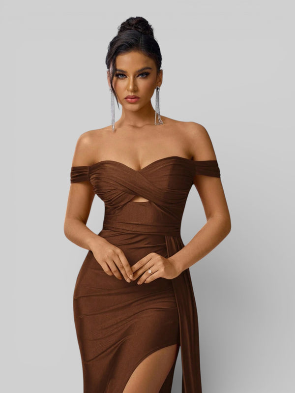 Vestido de Festa Ombro a Ombro com Fenda Versa - Aurea Dress