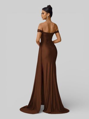 Vestido de Festa Ombro a Ombro com Fenda Versa - Aurea Dress