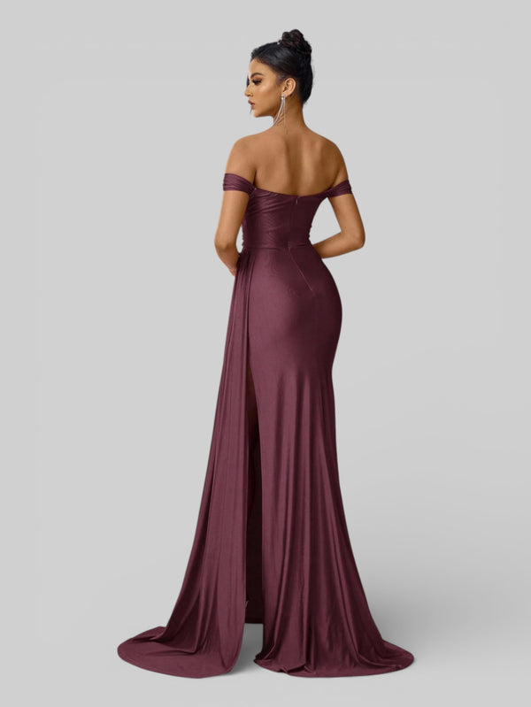 Vestido de Festa Ombro a Ombro com Fenda Versa - Aurea Dress