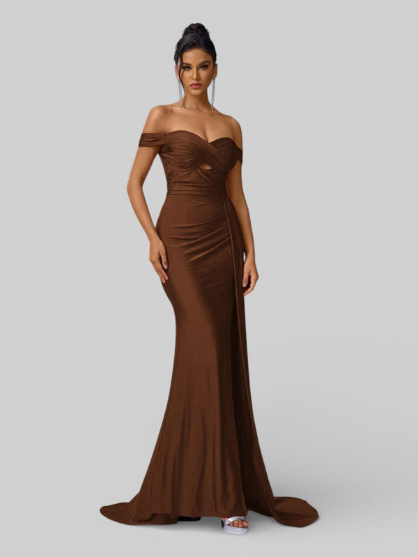 Vestido de Festa Ombro a Ombro com Fenda Versa - Aurea Dress