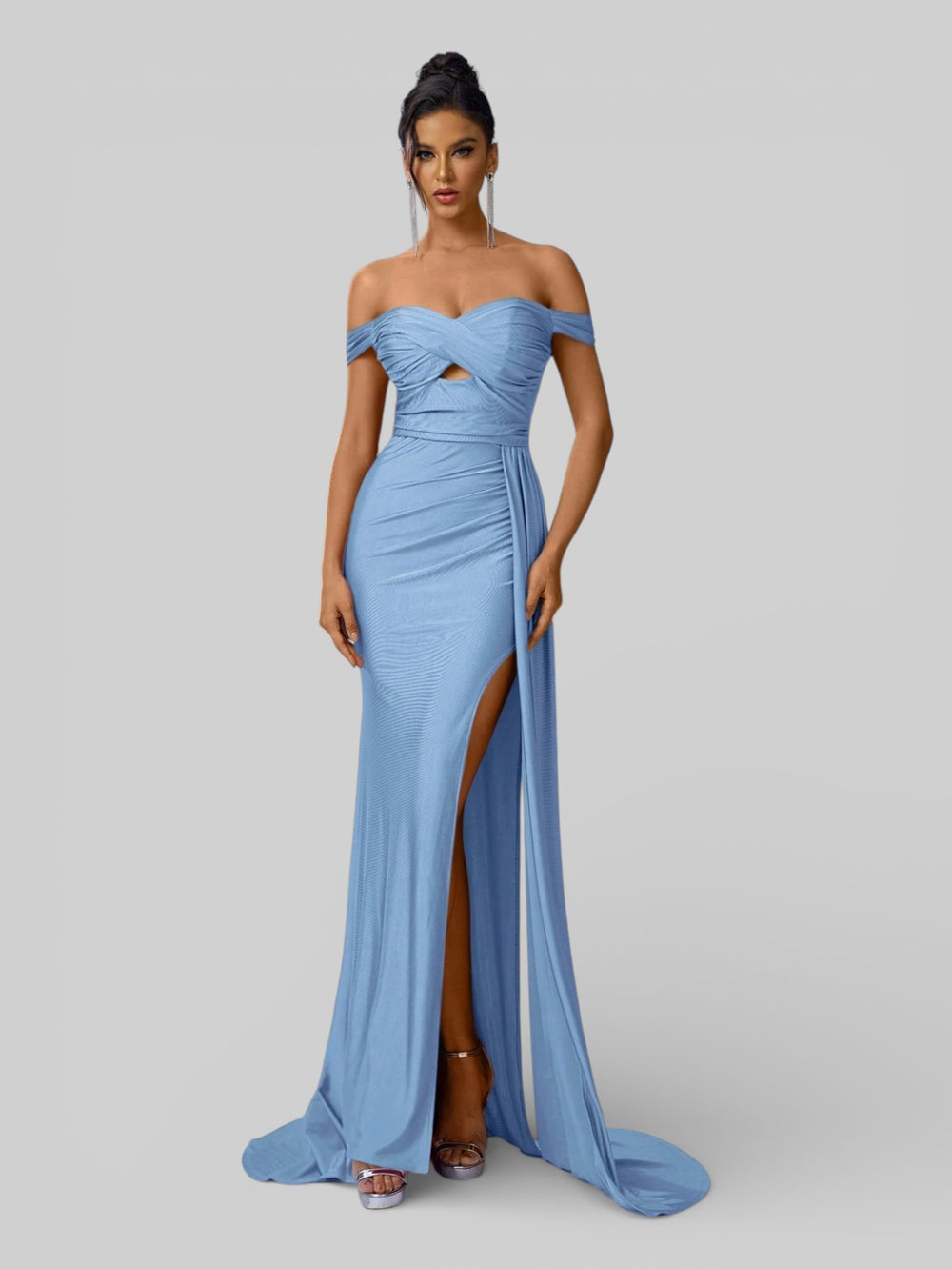 Vestido de Festa Ombro a Ombro com Fenda Versa - Aurea Dress