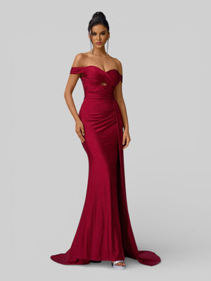 Vestido de Festa Ombro a Ombro com Fenda Versa - Aurea Dress
