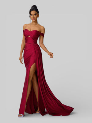 Vestido de Festa Ombro a Ombro com Fenda Versa - Aurea Dress