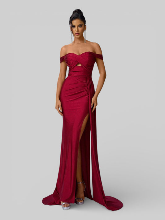 Vestido de Festa Ombro a Ombro com Fenda Versa - Aurea Dress