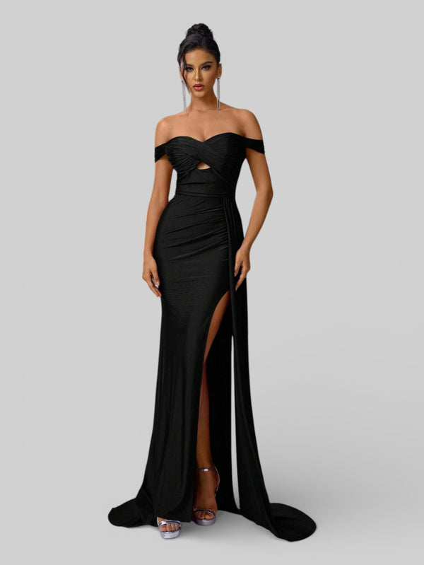 Vestido de Festa Ombro a Ombro com Fenda Versa - Aurea Dress