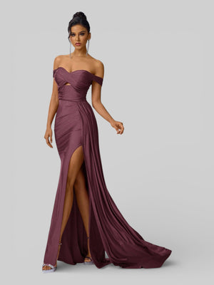 Vestido de Festa Ombro a Ombro com Fenda Versa - Aurea Dress