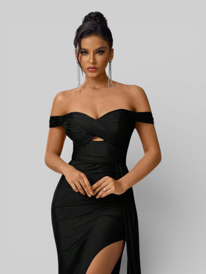 Vestido de Festa Ombro a Ombro com Fenda Versa - Aurea Dress