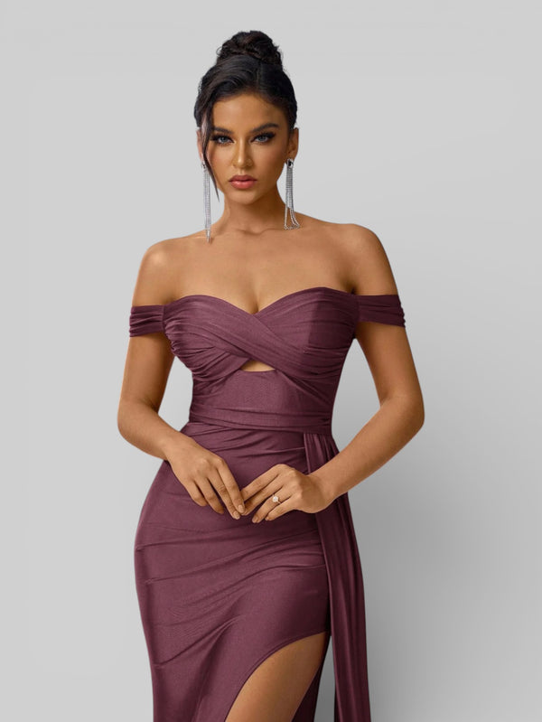 Vestido de Festa Ombro a Ombro com Fenda Versa - Aurea Dress