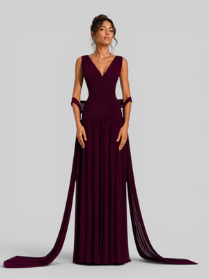 Vestido de Festa Longo Plissado Echarpe Legacy