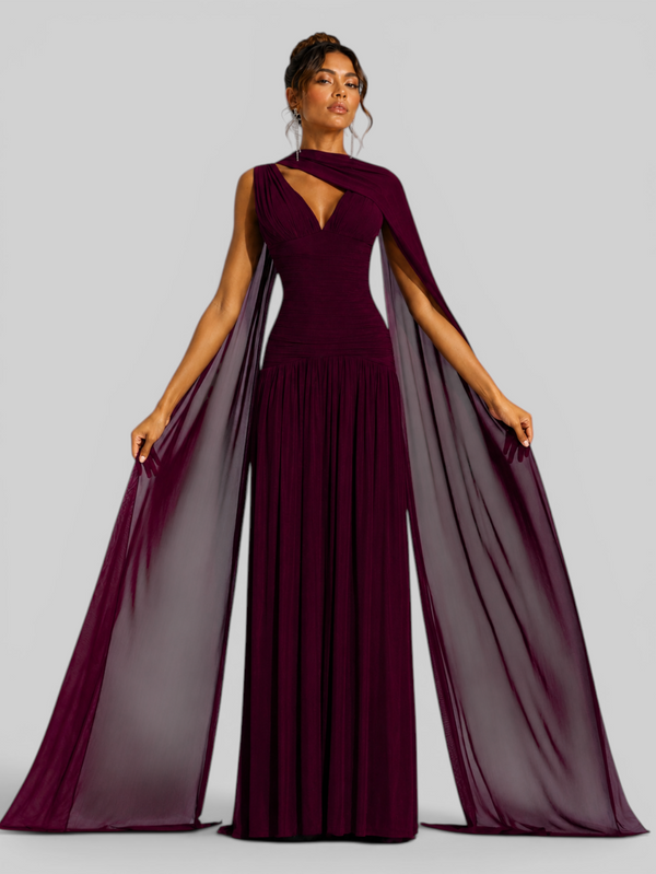 Vestido de Festa Longo Plissado Echarpe Legacy