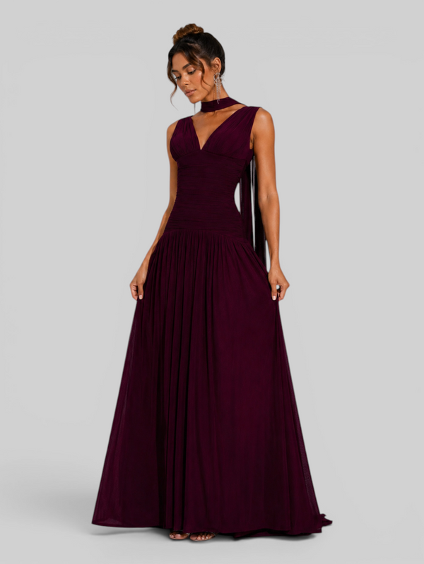 Vestido de Festa Longo Plissado Echarpe Legacy