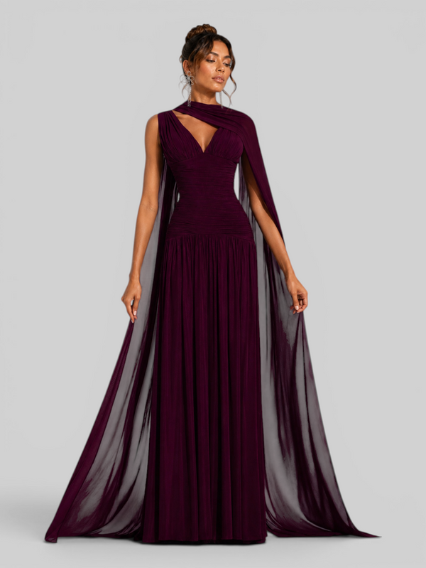 Vestido de Festa Longo Plissado Echarpe Legacy